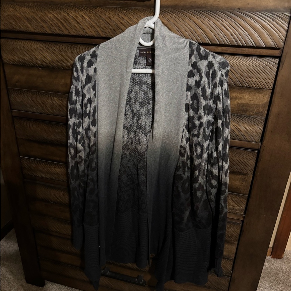 Dana Buchman Gray Leopard Cardigan